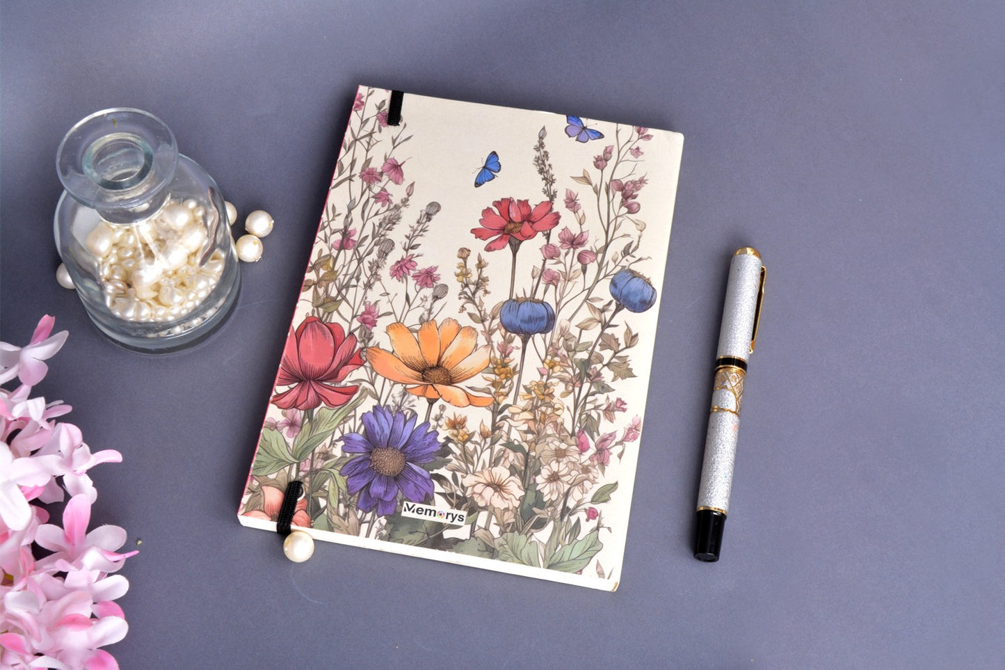 Metallic Floral Cream A5 Softbound With Half Jacket Notebook