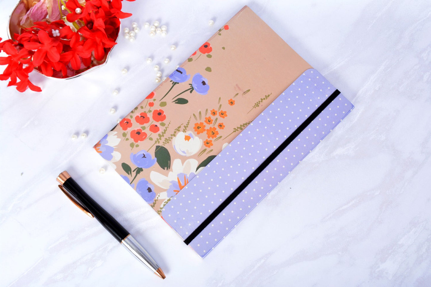 Metallic Floral Peach A5 Softbound With Half Jacket Notebook