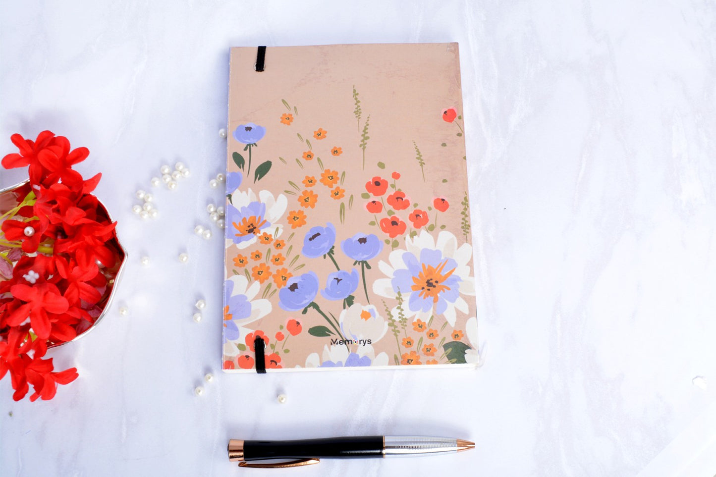 Metallic Floral Peach A5 Softbound With Half Jacket Notebook