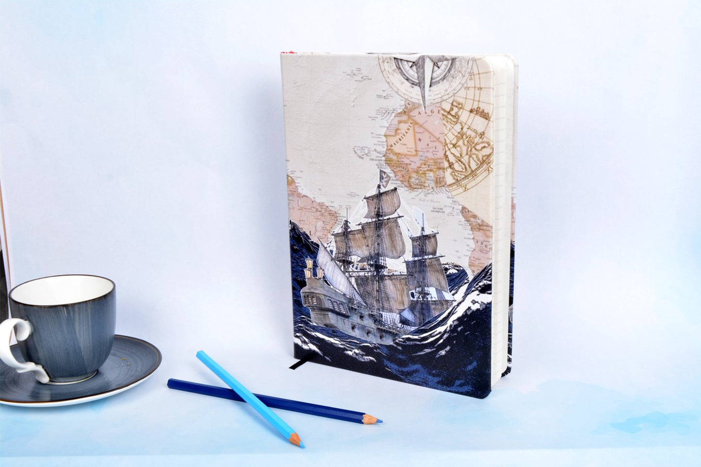 Vintage Ship B5 Printed Vegan Leather Hardbound Notebook