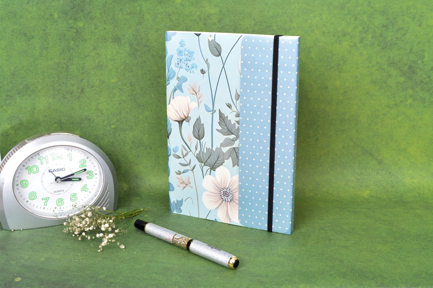 Metallic Floral Blue A5 Soft Bound With Half Jacket Notebook