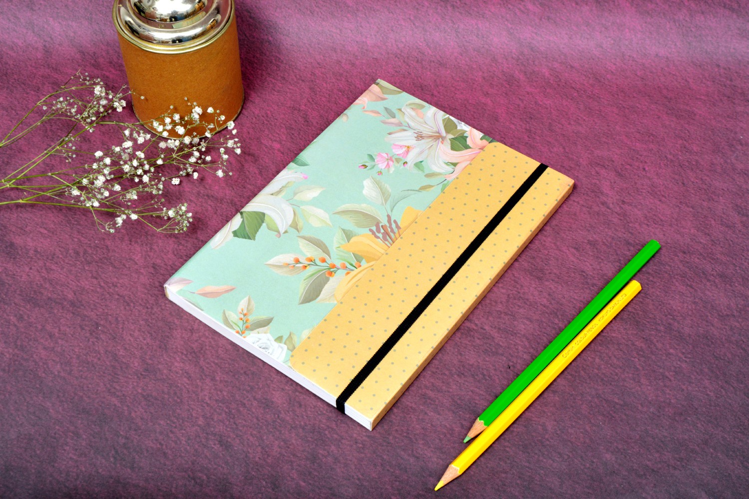 Metallic Floral Pistachio A5 Softbound With Half Jacket Notebook 