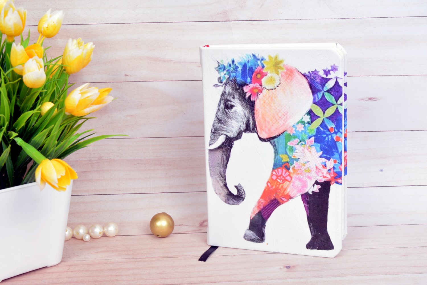 Floral Elephant A6 Printed Vegan Leather Hardbound Notebook
