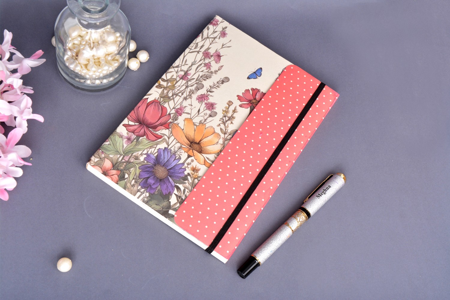 Metallic Floral Cream A5 Softbound With Half Jacket Notebook 