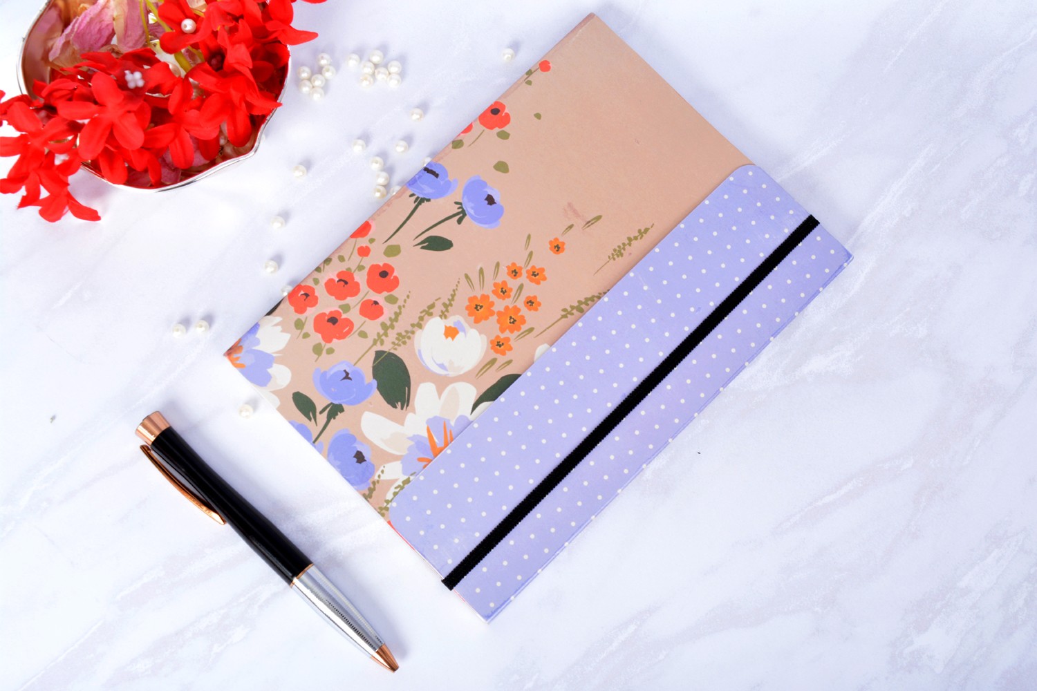 Metallic Floral Peach A5 Softbound With Half Jacket Notebook 